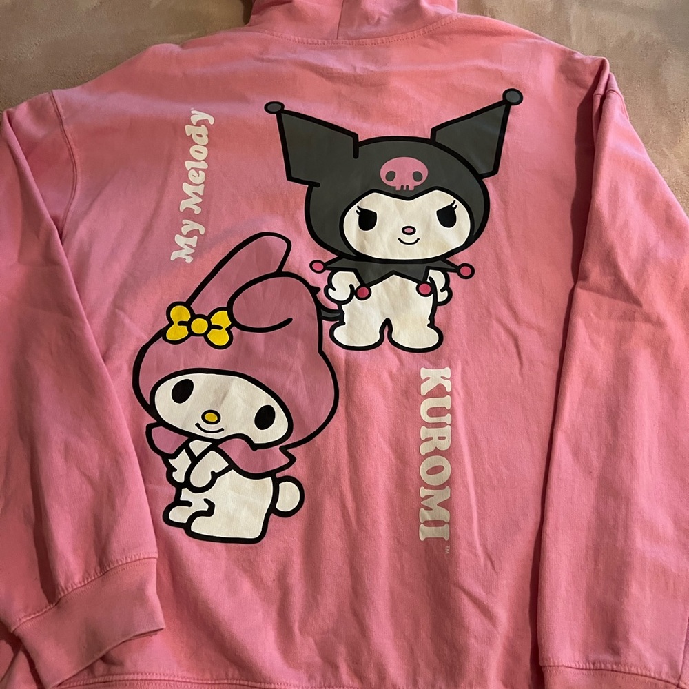 Hello Kitty My Melody and Kuromi pink lightweight zip hoodie size juniors LARGE